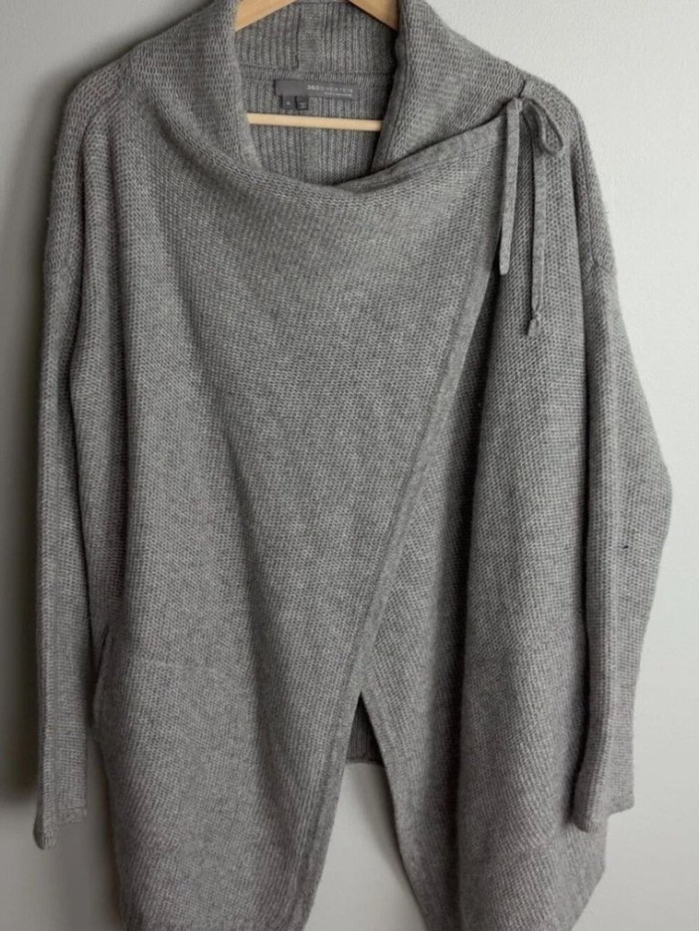 360 Cashmere Gray Asymmetrical Wrap Cardigan Sweater Size Small Women’s